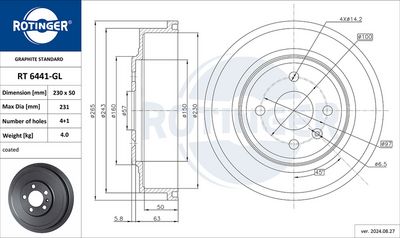 спирачен барабан ROTINGER RT 6441-GL