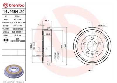 BREMSTROMMEL BREMBO 14938420 1
