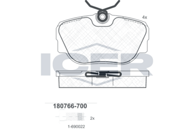 комплект спирачно феродо, дискови спирачки ICER 180766-700