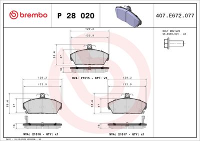 BREMBO Remblokkenset, schijfrem PRIME LINE (P 28 020)