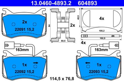 Комплект тормозных колодок, дисковый тормоз ATE 13.0460-4893.2 для ALFA ROMEO GIULIA