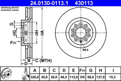Тормозной диск ATE 24.0130-0113.1 для AUDI ALLROAD