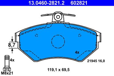 ATE 13.0460-2821.2 Тормозные колодки и сигнализаторы  для SEAT AROSA (Сеат Ароса)