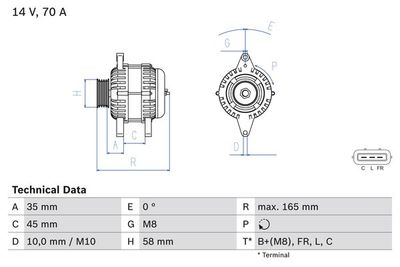 Генератор BOSCH 0 986 083 780 для HYUNDAI i10