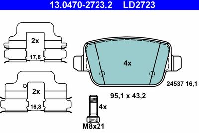 Комплект тормозных колодок, дисковый тормоз ATE 13.0470-2723.2 для FORD S-MAX