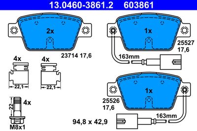 ATE 13.0460-3861.2 Тормозные колодки и сигнализаторы  для FIAT MULTIPLA (Фиат Мултипла)