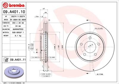 Тормозной диск BREMBO 09.A401.10 для FORD USA ESCAPE