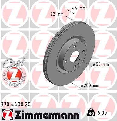 Тормозной диск ZIMMERMANN 370.4400.20 для FIAT 124