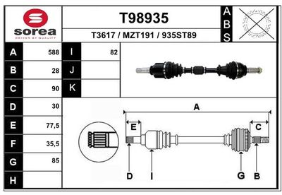 Приводной вал EAI T98935 для MAZDA 5