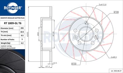 Tarcza hamulcowa ROTINGER RT 1809-GL T6