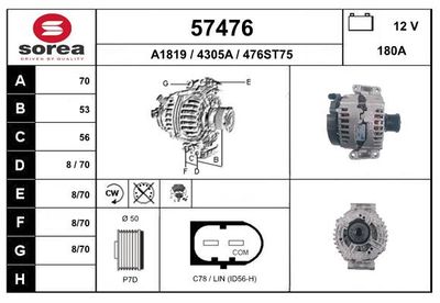 Генератор EAI 57476 для MERCEDES-BENZ R-CLASS