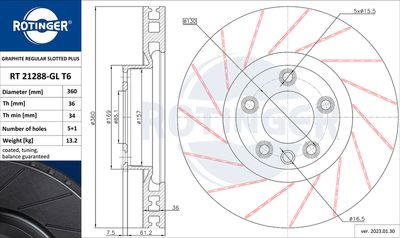 спирачен диск ROTINGER RT 21288-GL T6