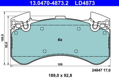 Комплект тормозных колодок, дисковый тормоз ATE 13.0470-4873.2 для AUDI A8