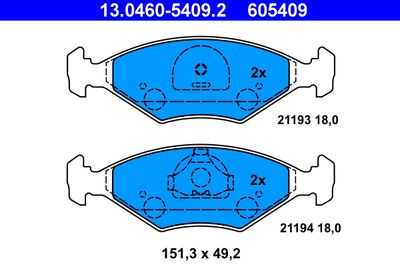Комплект тормозных колодок, дисковый тормоз ATE 13.0460-5409.2 для FIAT ELBA