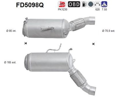 Filtr sadzy / filtr cząstek stałych, układ wydechowy AS 18308511143