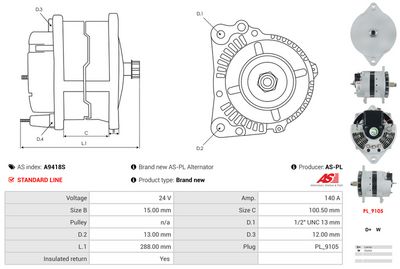 GENERATOR / ALTERNATOR AS-PL A9418S 4