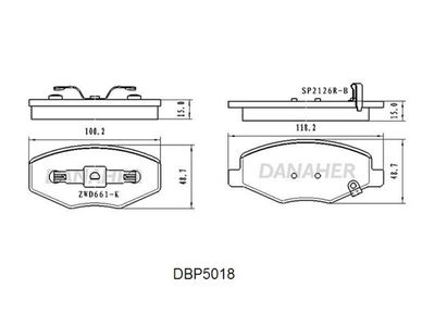 Комплект тормозных колодок, дисковый тормоз DANAHER DBP5018 для CHERY KIMO