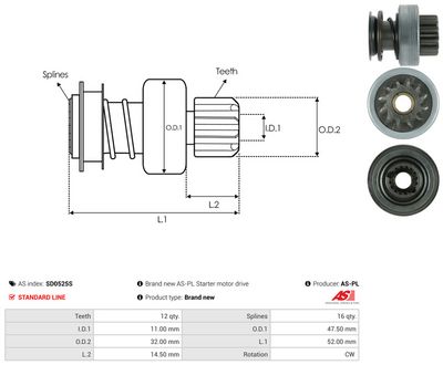 Volnoběžný převod, startér AS-PL SD0525S