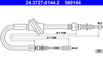 Тросик, cтояночный тормоз ATE 24.3727-0144.2 для AUDI COUPE