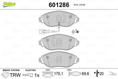 Комплект тормозных колодок, дисковый тормоз VALEO 601286 для SEAT ATECA