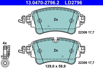 Комплект тормозных колодок, дисковый тормоз ATE 13.0470-2796.2 для AUDI A5