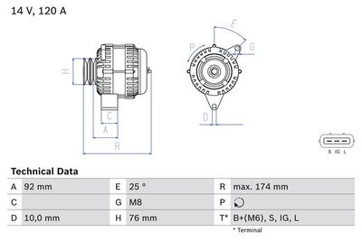 Генератор BOSCH 0 986 082 780 для TOYOTA LAND CRUISER