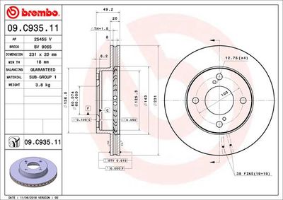 Тормозной диск BREMBO 09.C935.11 для SUZUKI CELERIO