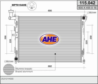 Радиатор, охлаждение двигателя AHE 115.042 для KIA CEED
