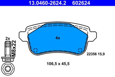 Комплект тормозных колодок, дисковый тормоз ATE 13.0460-2624.2 для RENAULT TALISMAN