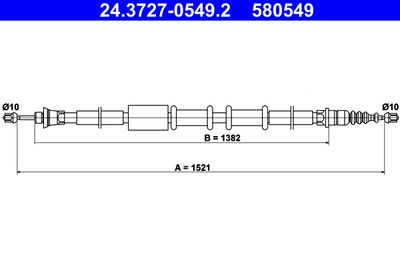 Тросик, cтояночный тормоз ATE 24.3727-0549.2 для FIAT BARCHETTA