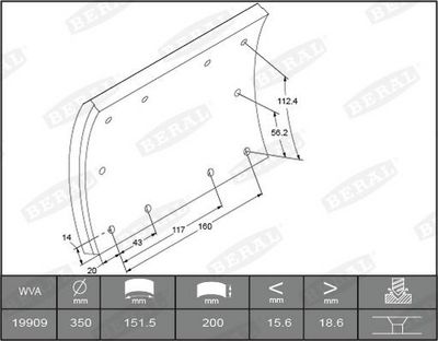 Brake shoe lining (350x200. basis)