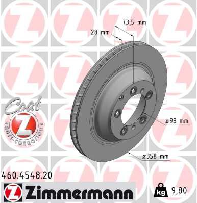 Тормозной диск ZIMMERMANN 460.4548.20 для PORSCHE TAYCAN