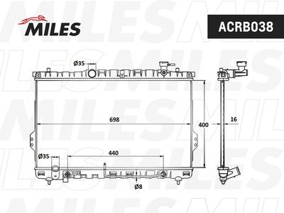 Радиатор, охлаждение двигателя MILES ACRB038