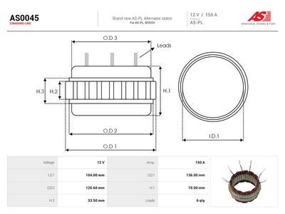 Stator, generator AUTOSTARTER AS0045 for FIAT