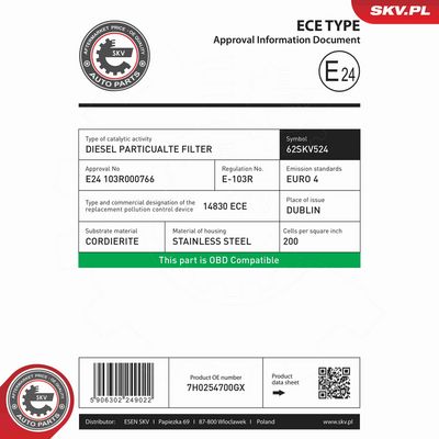 FILTRU FUNINGINE/PARTICULE SIST.DE ESAPAMENT ESEN SKV 62SKV524 6
