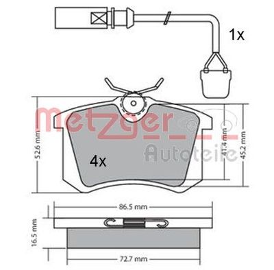 Комплект тормозных колодок, дисковый тормоз METZGER 1170174 для VW LUPO