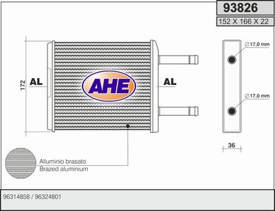 Теплообменник, отопление салона AHE 93826 для CHEVROLET SPARK