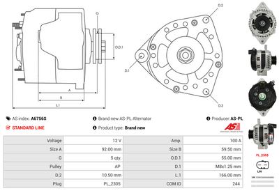 GENERATOR / ALTERNATOR AS-PL A6756S 4