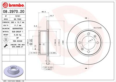 Тормозной диск BREMBO 08.2970.20 для SAAB 90