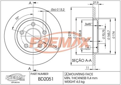Тормозной диск FREMAX BD-2051 для CHEVROLET IMPALA