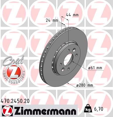 Тормозной диск ZIMMERMANN 470.2450.20 для DACIA LODGY