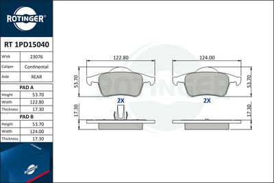 комплект спирачно феродо, дискови спирачки ROTINGER