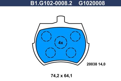 B1.G102-0008.2 GALFER Комплект тормозных колодок, дисковый тормоз