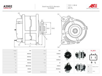 Generator AS-PL A2002 för HYUNDAI