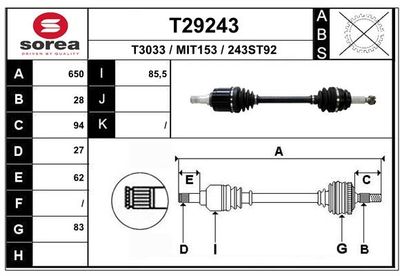 Приводной вал EAI T29243 для MITSUBISHI ASX