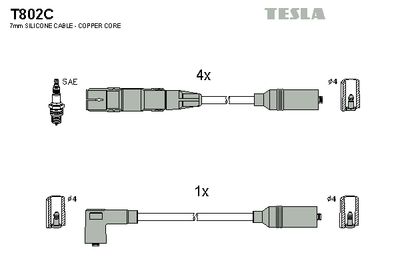 Комплект проводов зажигания TESLA T802C для VW PASSAT
