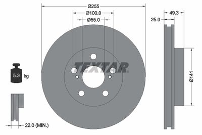 Тормозной диск TEXTAR 92225003 для LEXUS CT