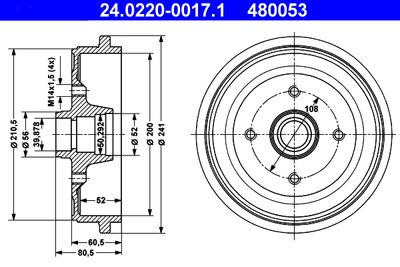Тормозной барабан ATE 24.0220-0017.1 для AUDI 90