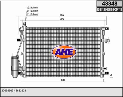 Конденсатор, кондиционер AHE 43348 для VOLVO XC90