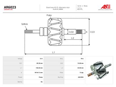 AS-PL - Rotor alternátora TOYOTA, ISUZU, SUZUKI, KUBOTA , AR6023